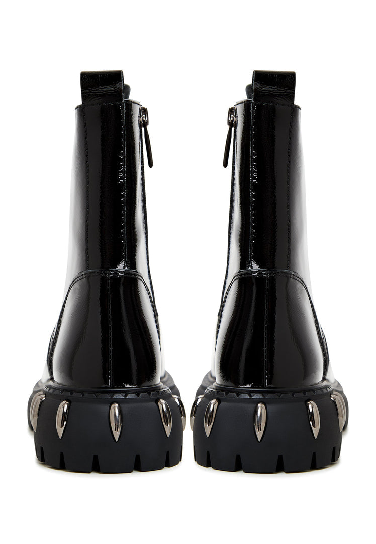 Lace-Up Combat Boots with Chunky Sole - Black