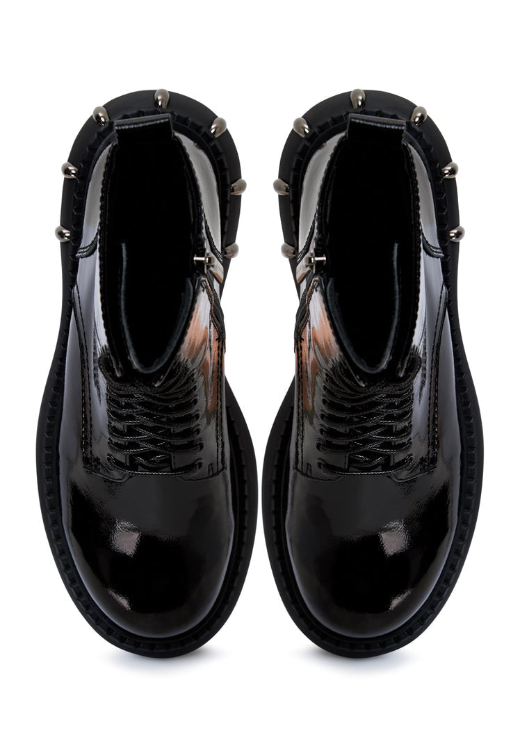 Lace-Up Combat Boots with Chunky Sole - Black