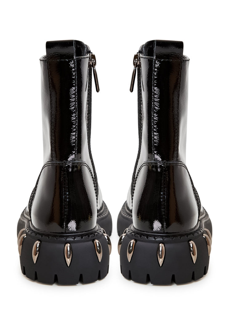 Lace-Up Combat Boots with Chunky Sole - Black