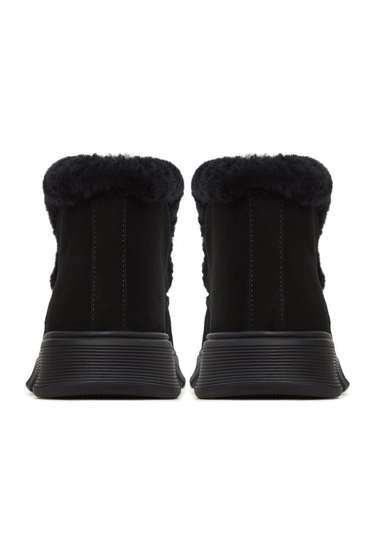 Taupe Shearling-Lined Ankle Boots Adriana - Black