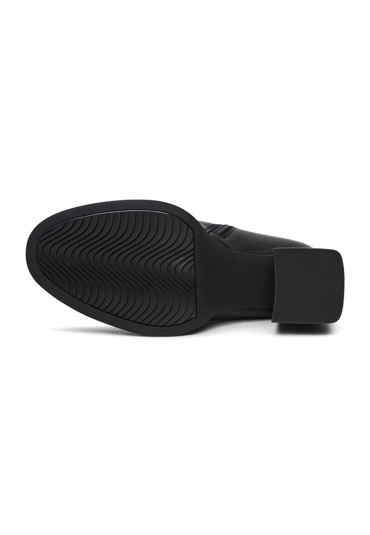 A trendy pair of black zipper heel boots, the epitome of modern fashion footwear - the Thrud boots.