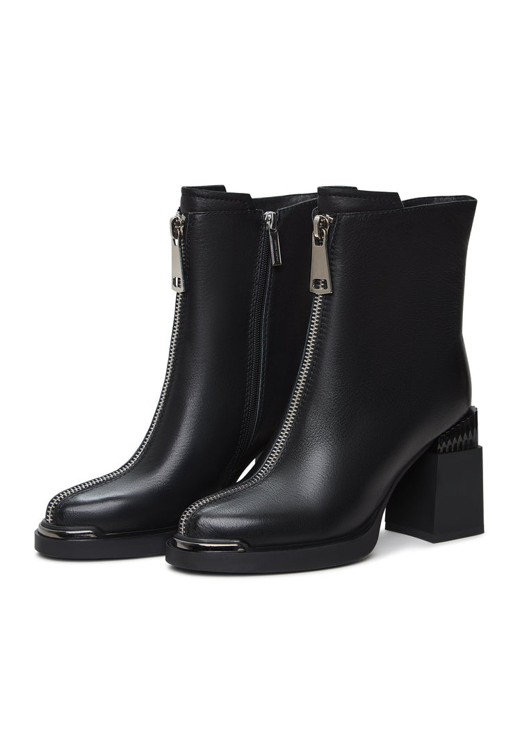 A stylish pair of black zipper heel boots, the modern Thrud boots for ultimate fashion footwear.