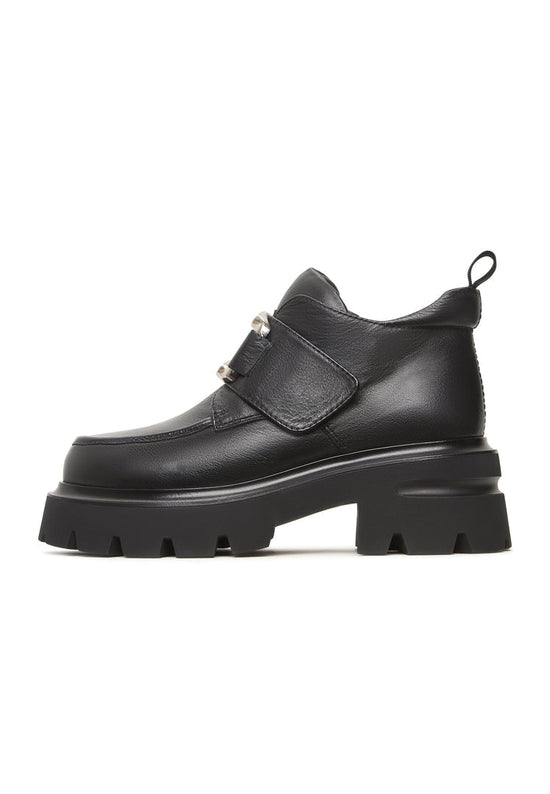 Bold Double Buckle Leather Loafers Geirr - Czarne
