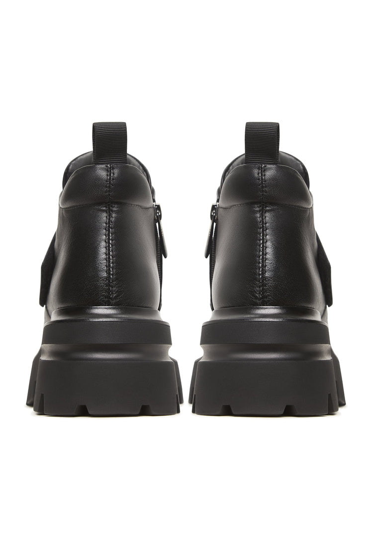 Bold Double Buckle Leather Loafers Geirr - Black