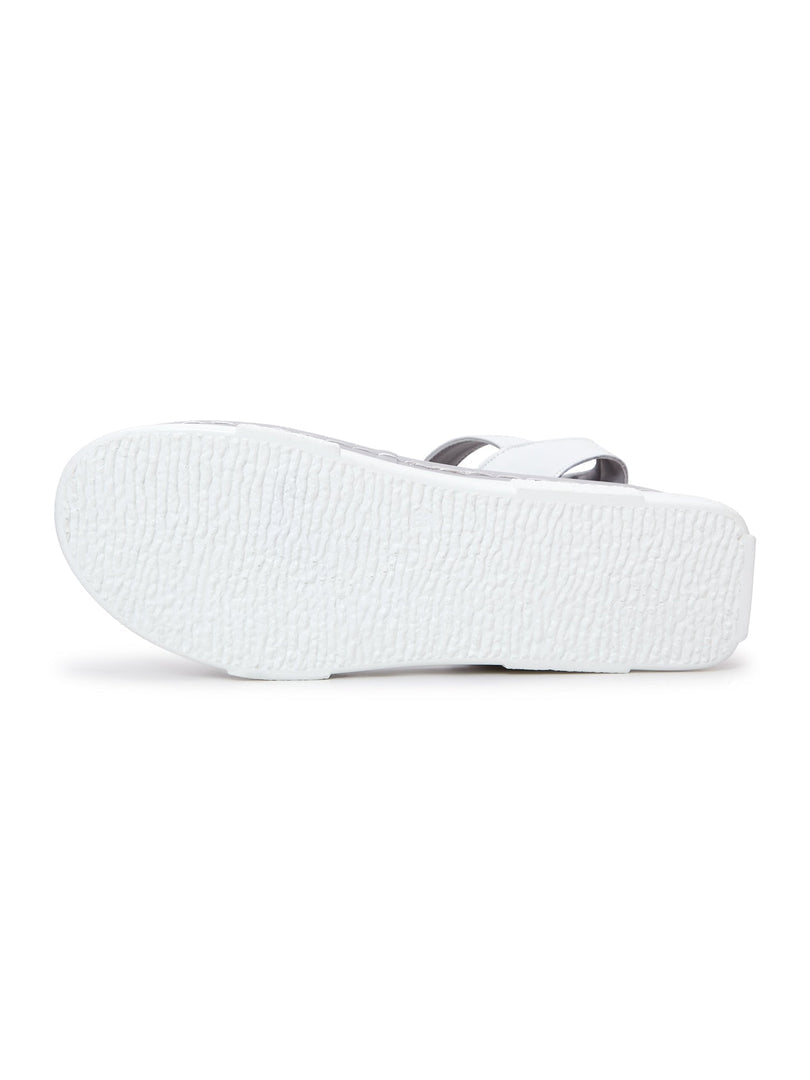 A sleek pair of women's urban platform sandals in trendy white for the fashion-forward individual.