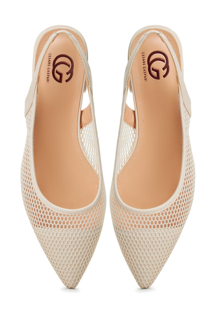 A pair of elegant beige Cira slingback ballet pumps for women, perfect for any occasion.