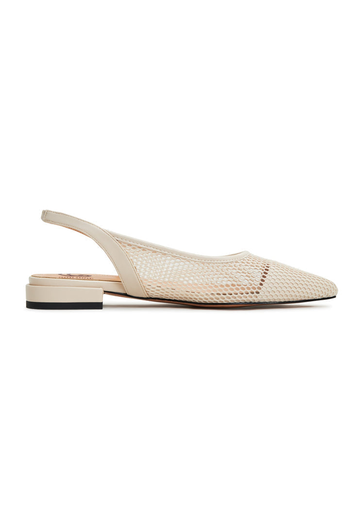 A trendy pair of beige slingback ballet pumps, the Cira design, perfect for women who love comfortable and stylish shoes.