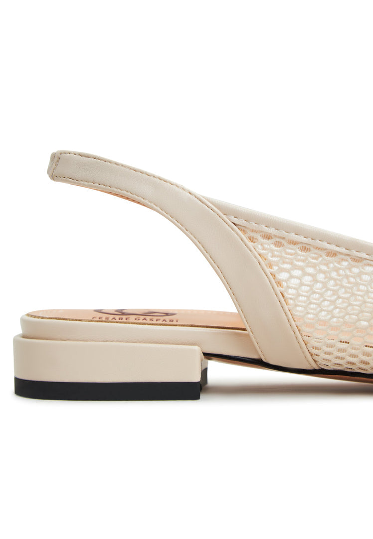 A stylish pair of beige slingback ballet pumps known as Cira Slingback Ballet Pumps for women.