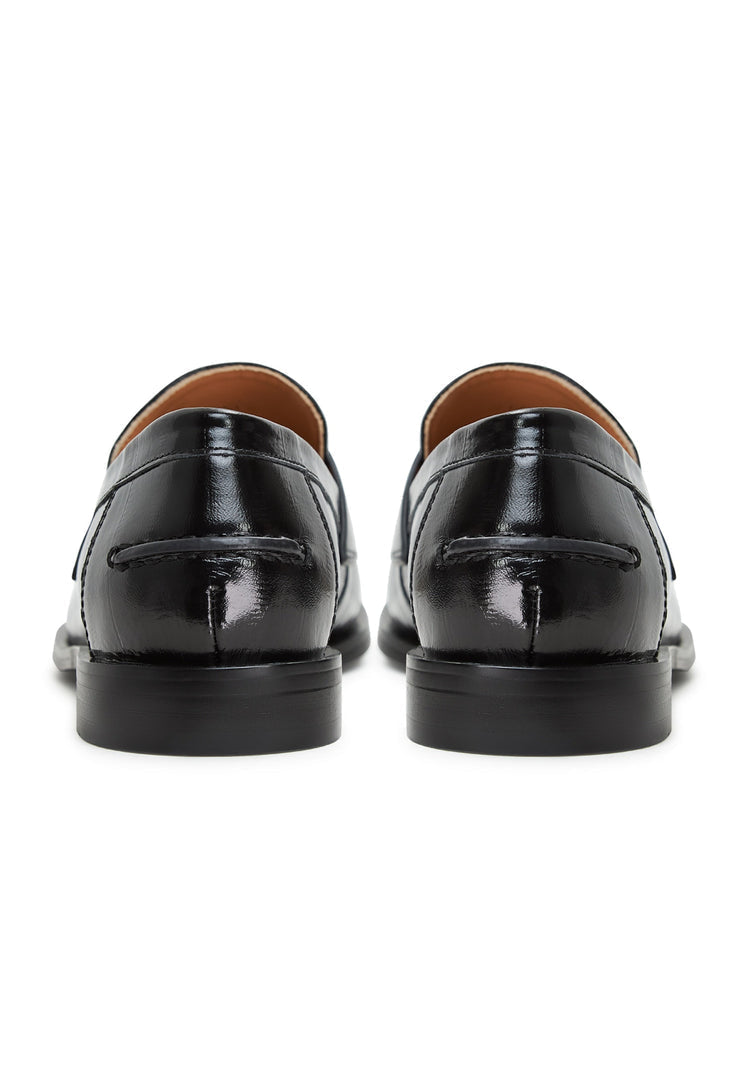 Leather Block Heeled Loafers - Black