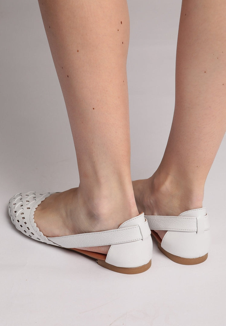 White leather cut-out ballerina flats, perfect for a chic and elegant look.