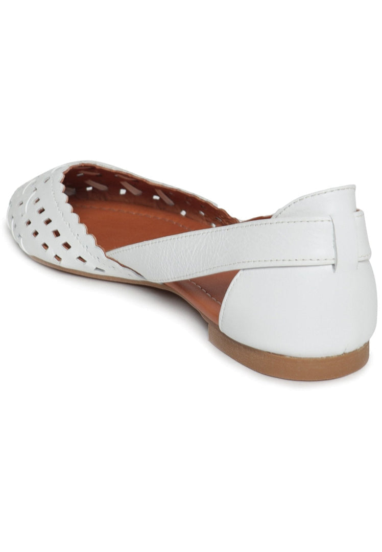 A pair of stylish white leather cutout ballerina flats, perfect for adding a touch of elegance to any outfit.