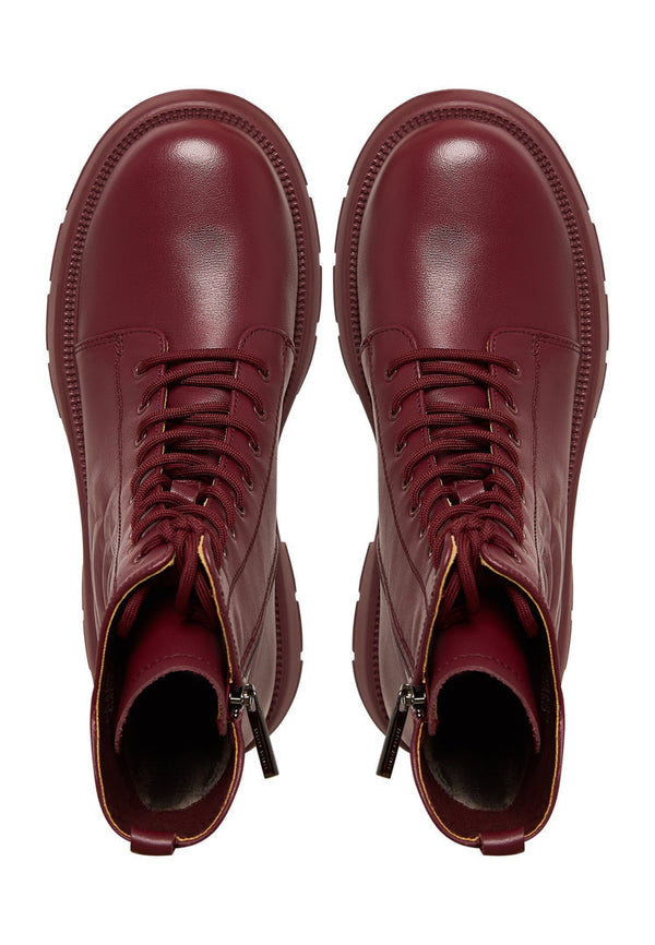Leather Platform Ankle Boots - Bordeaux
