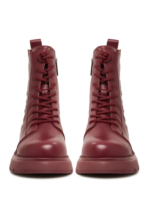 Leather Platform Ankle Boots - Bordeaux