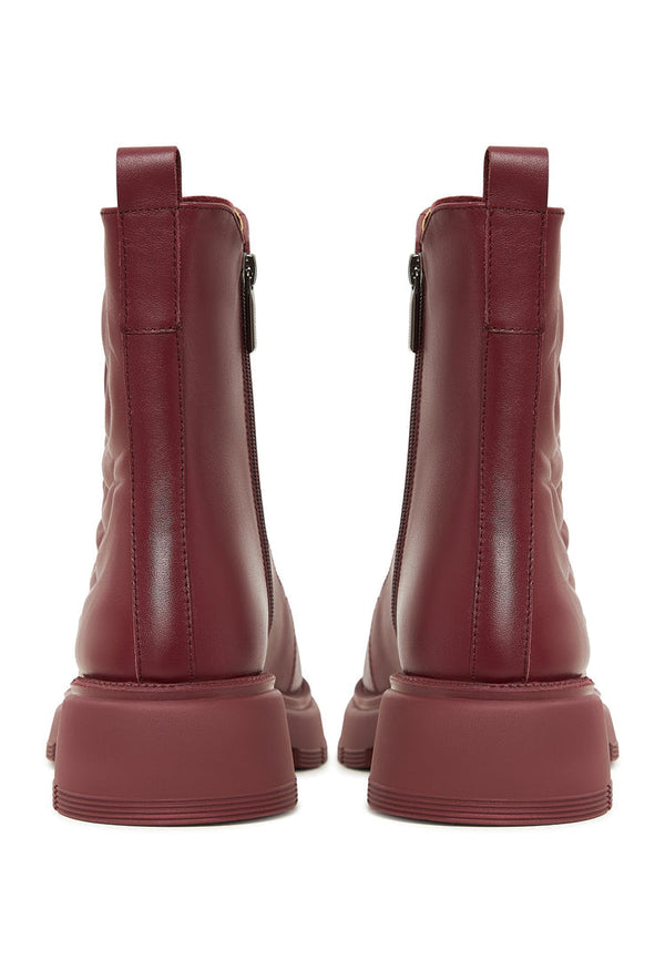 Leather Platform Ankle Boots - Bordeaux