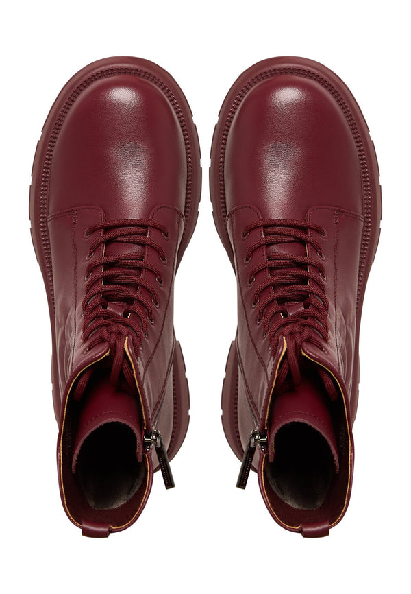 Leather Platform Ankle Boots - Bordeaux