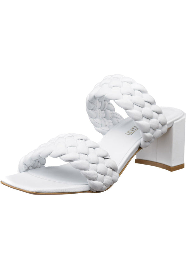 Braided Heeled Sandals - White