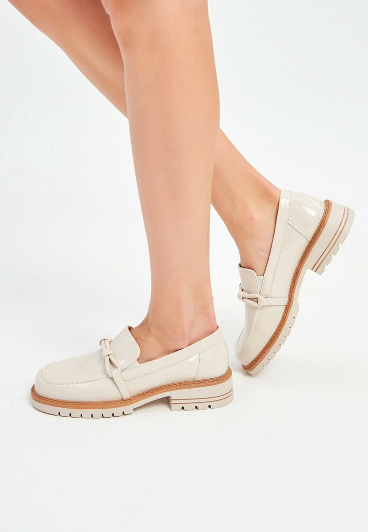 Block Heels Loafers - Beige