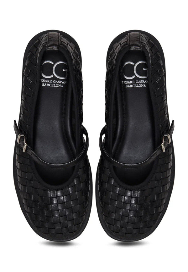 Woven Elegance Mary Janes - Black