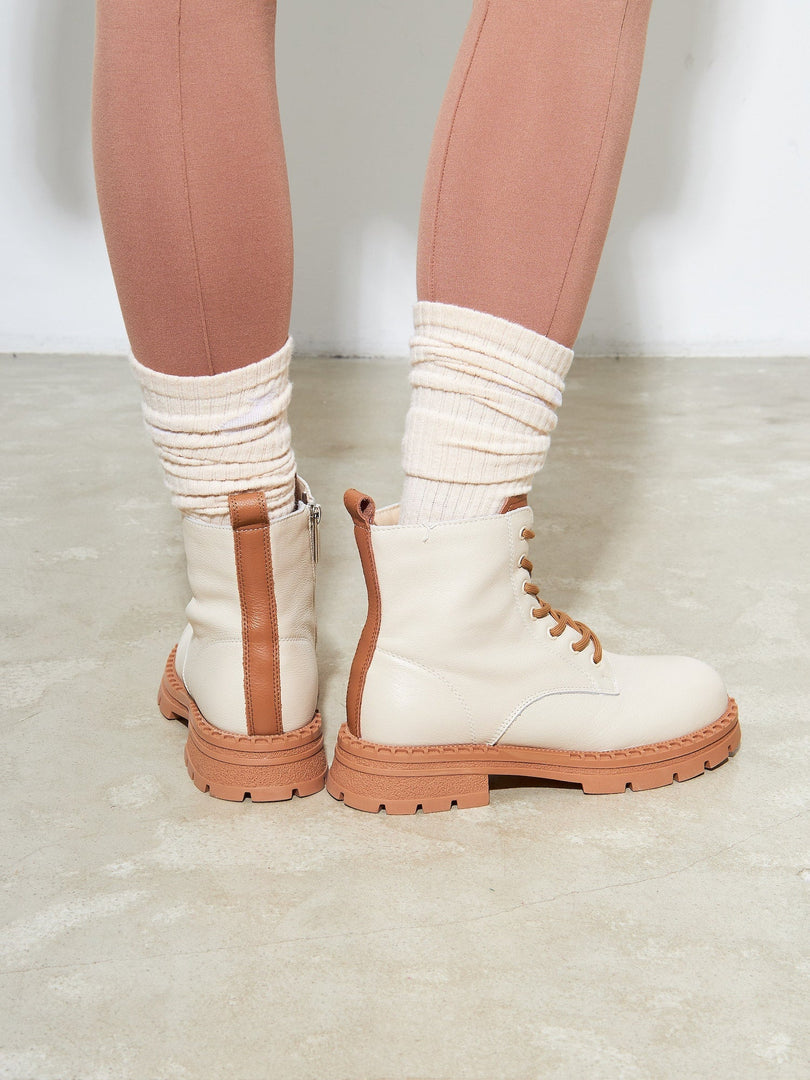Leather Lace-up Ankle Boots - Off White