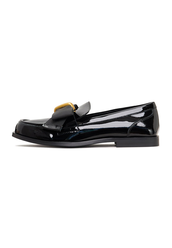 Elegante Loafers mit goldener Schleife Dorothy - Lack Schwarz