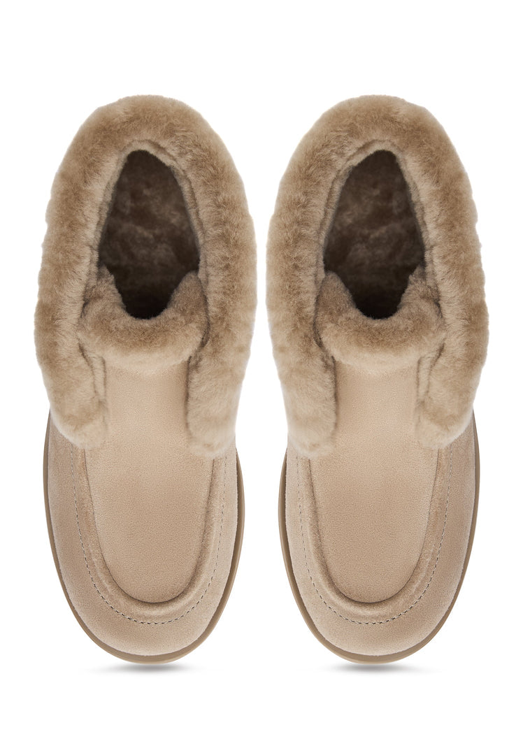 Kuschelige Wildlederstiefel mit Fellfutter Gerda - Beige