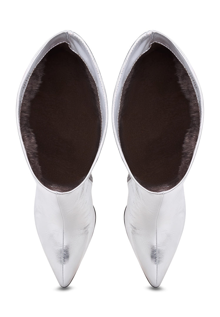 Elegant Silver Knee-High Metallic Boots