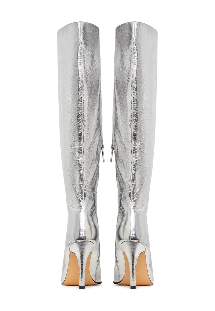 Elegant Silver Knee-High Metallic Boots