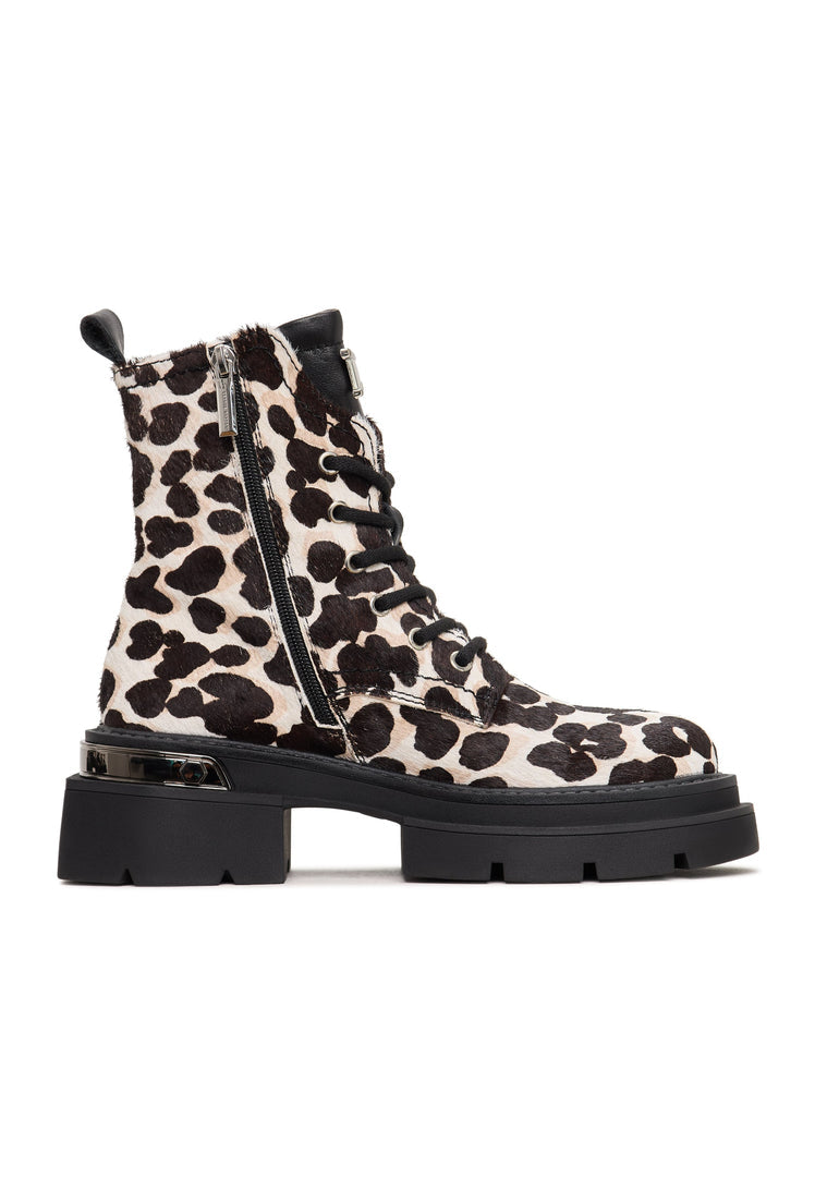 Klassische Leder-Plateau-Stiefeletten Luna - Leopard
