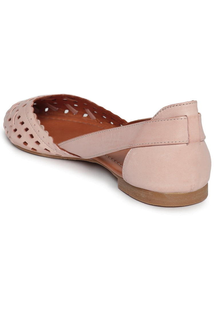 A stylish pair of beige leather cut ballerinas - perfect for women looking for comfortable and chic leather slip-on shoes in the form of beige ballet flats.