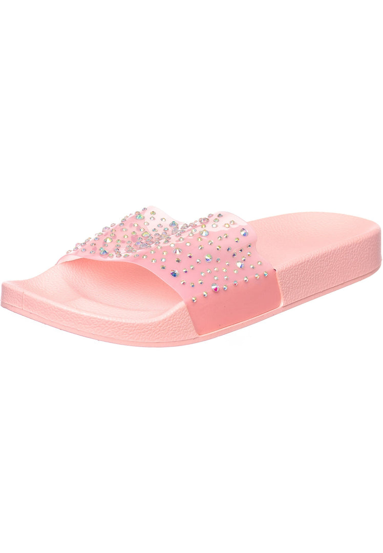 A stylish pair of women's pink thong flip flops, perfect for the beach or summer, adding a pop of color to your outfit.