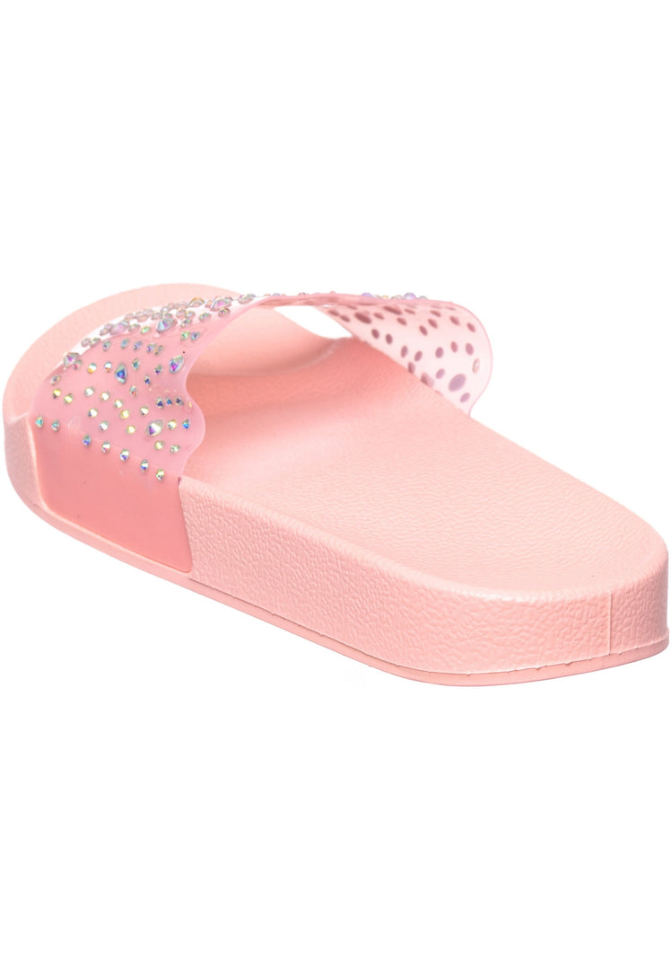 A pair of stylish pink flip flops, perfect for the summer season, a must-have for women's beachwear.