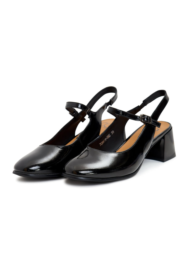 A stylish pair of black slingback pumps by Nina shoes, perfect for any woman's collection of designer heels.
