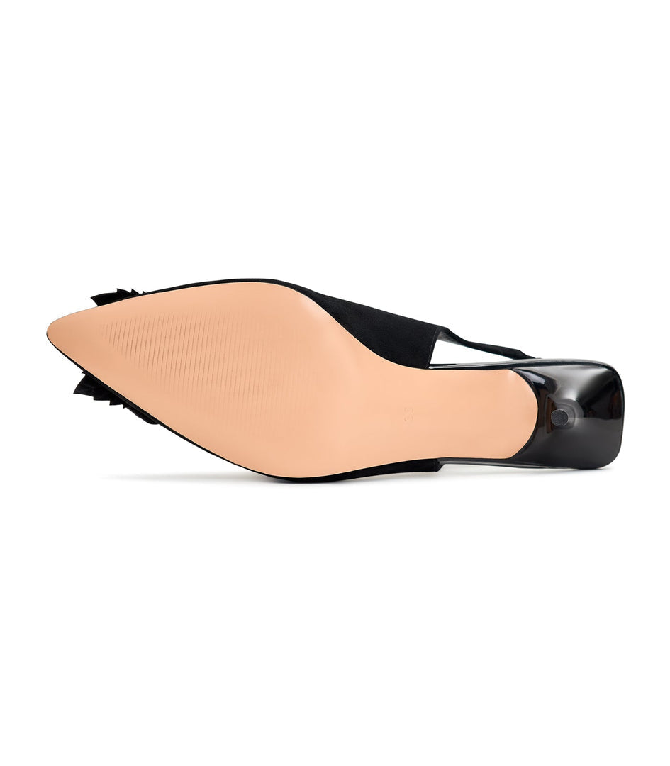 A sleek pair of black high heeled pumps named Harper, the epitome of fashionable heels for women's shoes.