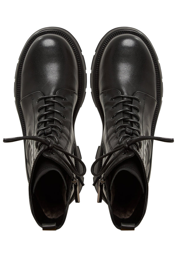 Leather Platform Ankle Boots - Black