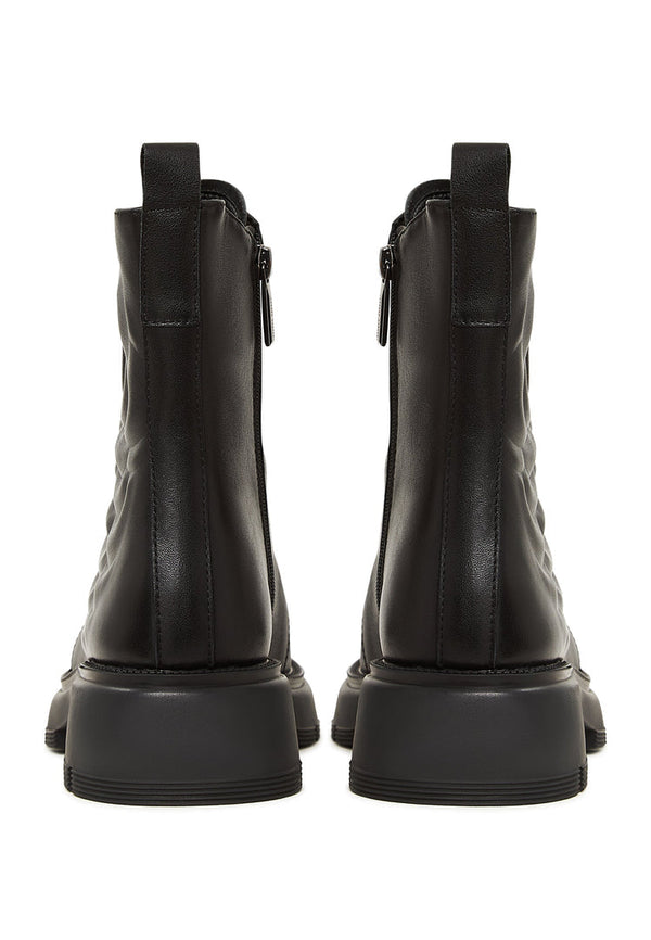 Leather Platform Ankle Boots - Black