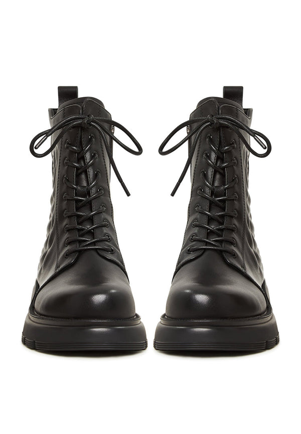 Leather Platform Ankle Boots - Black