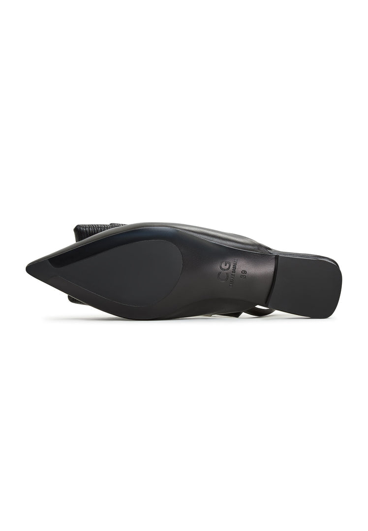 A stylish and comfortable pair of Gabriela black slingback ballerinas with a flat sole, perfect for everyday wear.