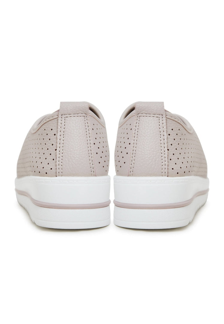A pair of stylish beige leather platform loafers, ideal for women looking for comfortable and classic footwear.