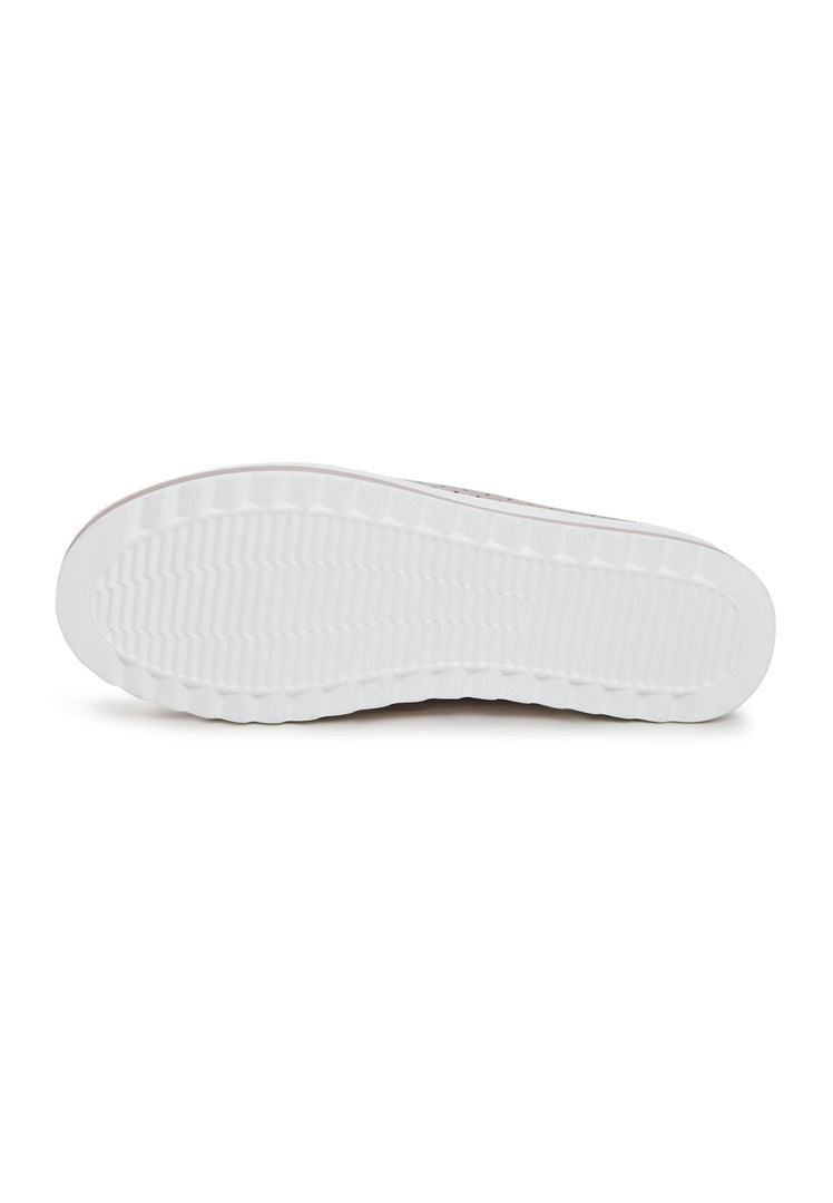 A stylish pair of beige leather platform loafers for women, designed for both comfort and timeless elegance.