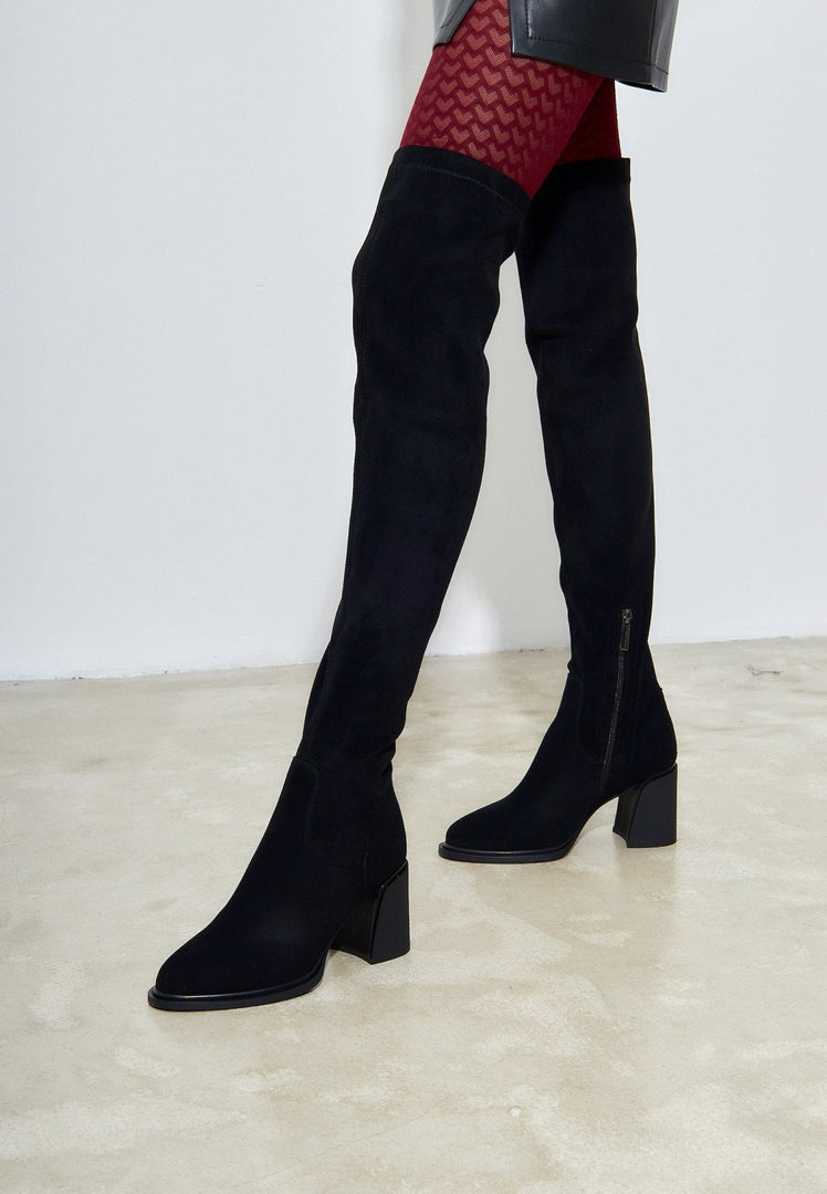 Suede Chic Over-the-Knee Boots - Black