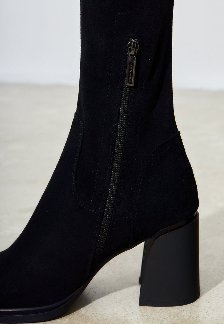 Suede Chic Over-the-Knee Boots - Black