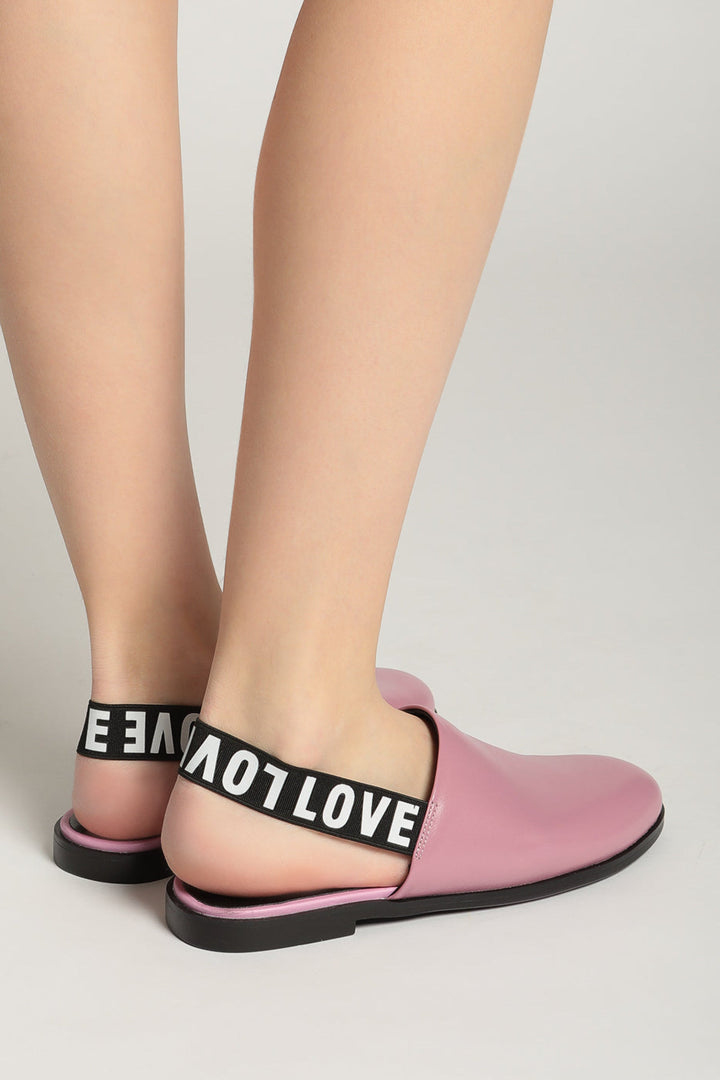 Slingback-Pantoletten aus perforiertem Leder - Rosa