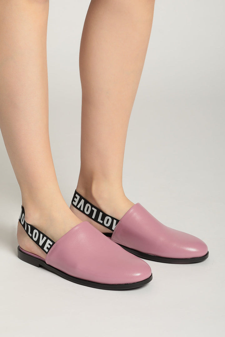 Slingback-Pantoletten aus perforiertem Leder - Rosa