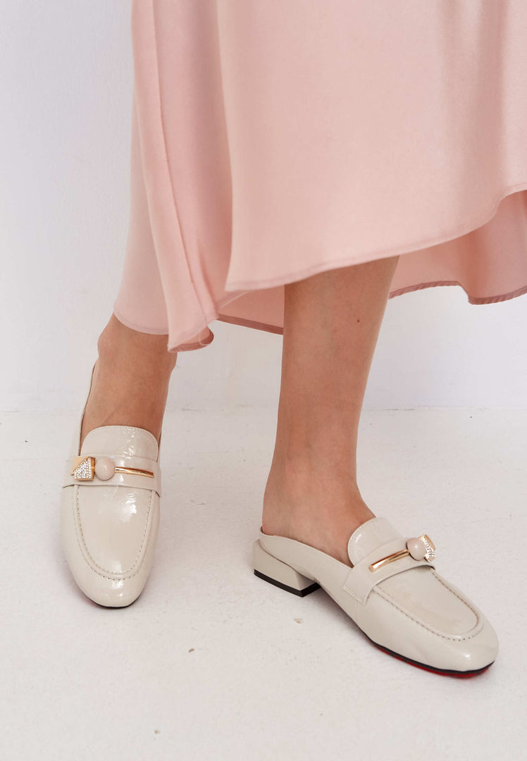 Glossy Charm Mules - White