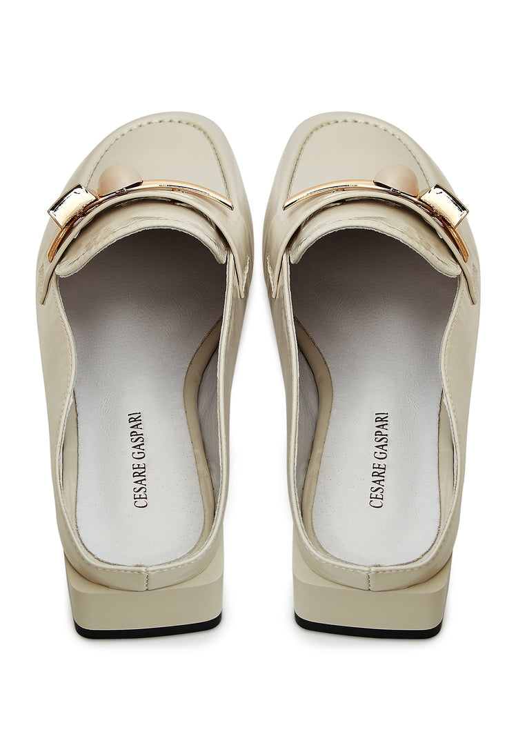 Glossy Charm Mules - White