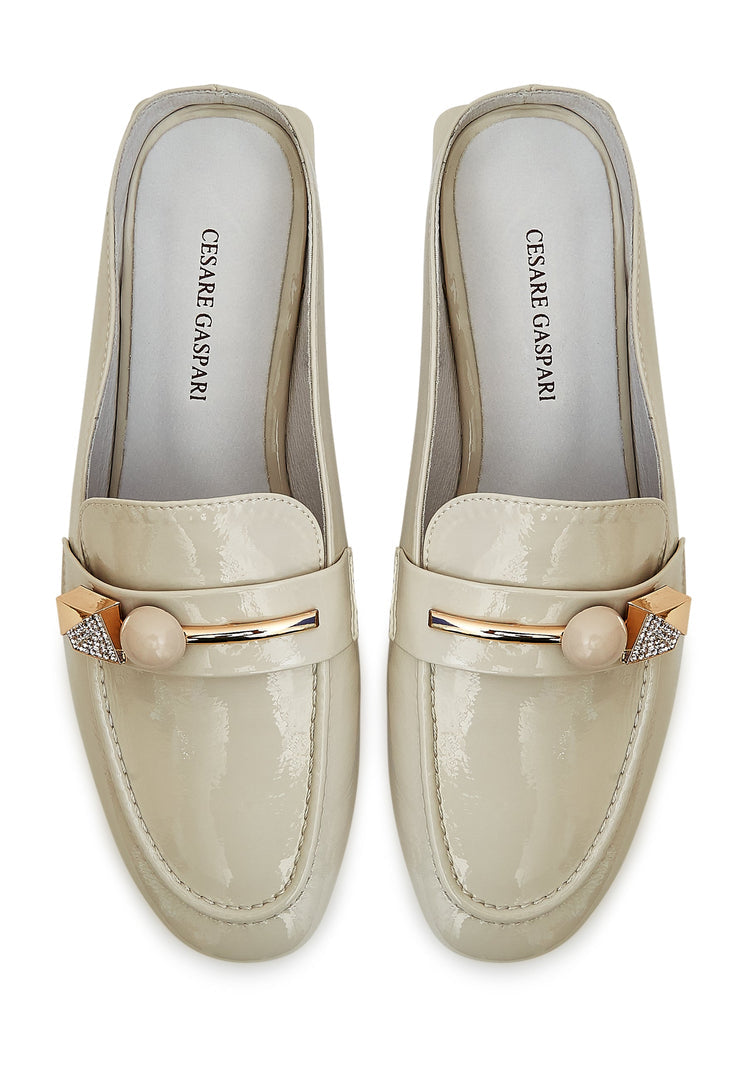 Glossy Charm Mules - White