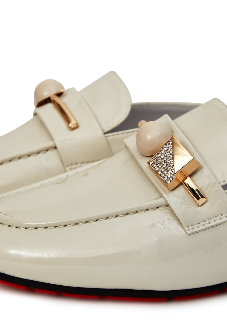 Glossy Charm Mules - White