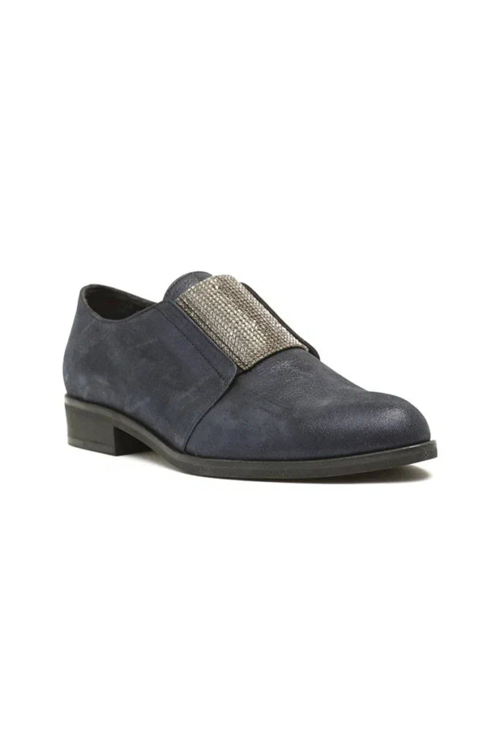Embellished Suede Brogues - Dark Blue