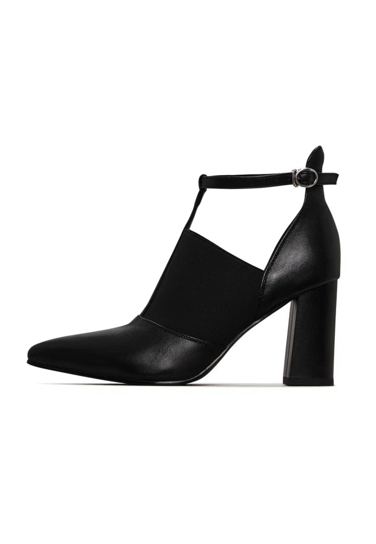 Elevated T-Strap Block Heels - Black