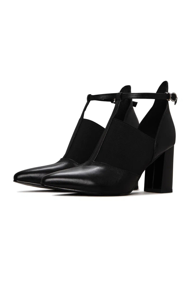 Elevated T-Strap Block Heels - Black
